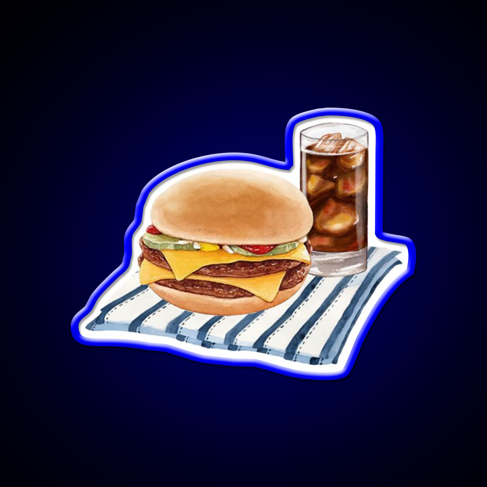 Double Cheeseburger And Soft Drink Snack Food Led Neon Sign Rgb Color
