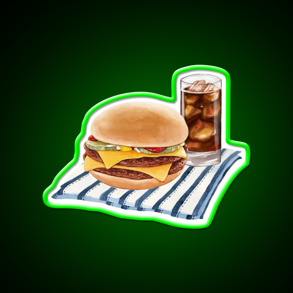 Double Cheeseburger And Soft Drink Snack Food Led Neon Sign Rgb Color