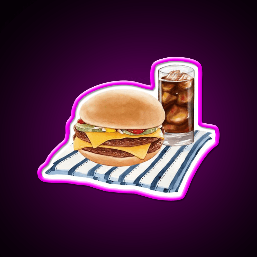 Double Cheeseburger And Soft Drink Snack Food Led Neon Sign Rgb Color - Shineneon