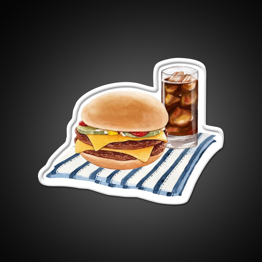 Double Cheeseburger And Soft Drink Snack Food Led Neon Sign Rgb Color