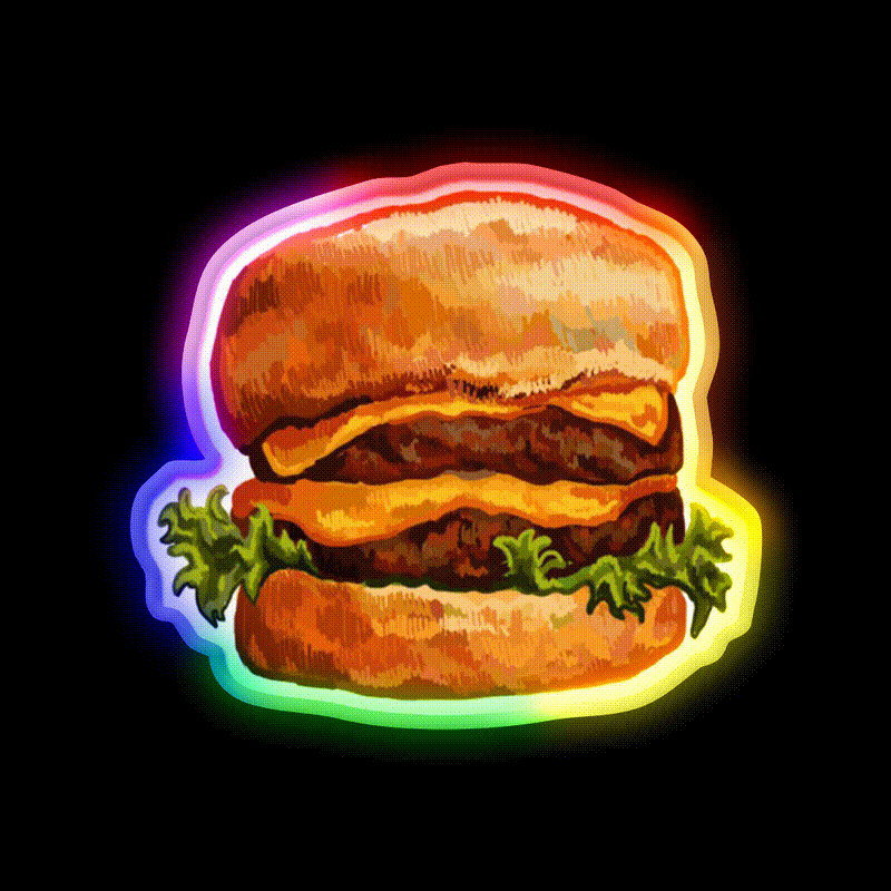 Double Cheeseburger Fast Food Led Neon Sign For Burger Place Rgb Color