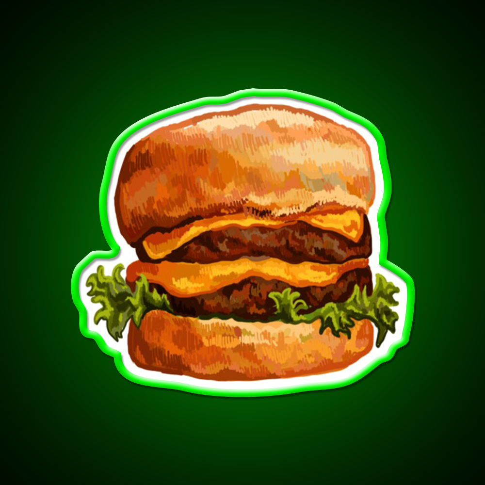 Double Cheeseburger Fast Food Led Neon Sign For Burger Place Rgb Color