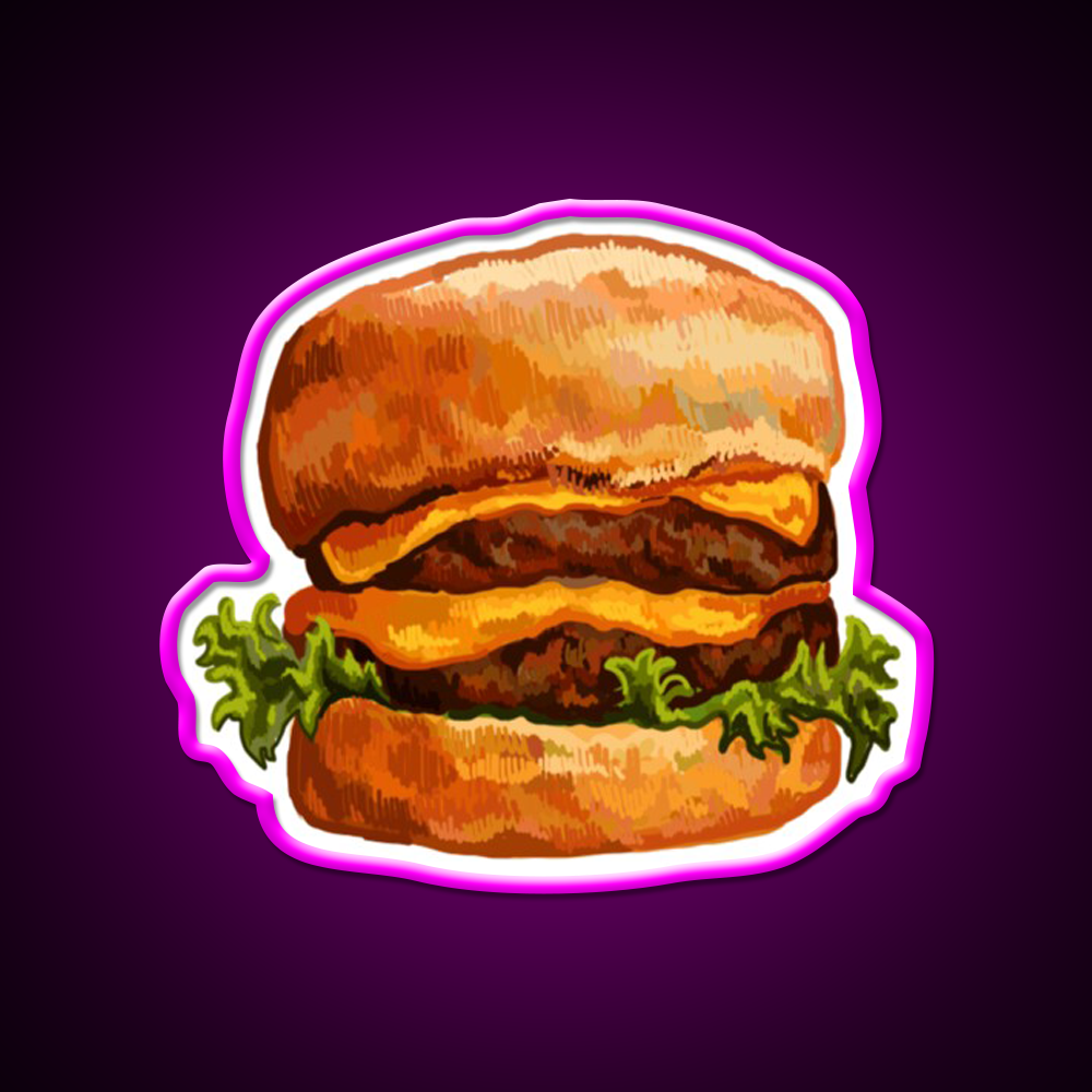 Double Cheeseburger Fast Food Led Neon Sign For Burger Place Rgb Color