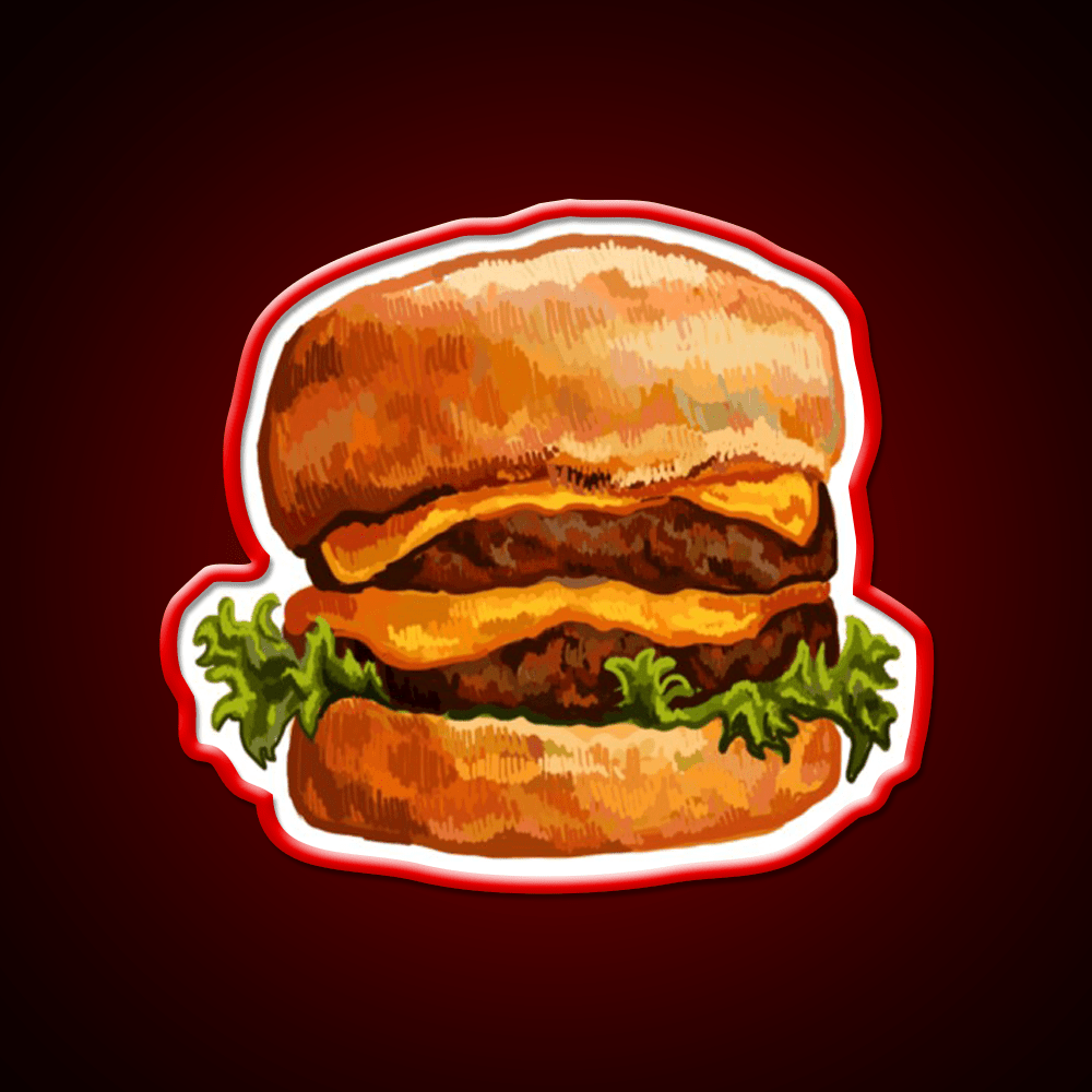 Double Cheeseburger Fast Food Led Neon Sign For Burger Place Rgb Color - Shineneon
