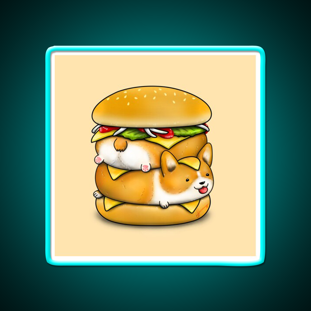 Double Corgi Pounder Fast Food Led Neon Sign For Burger Place Rgb Color