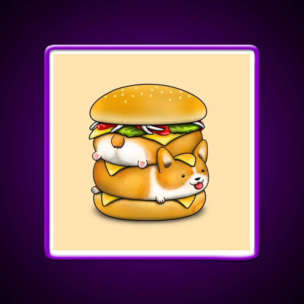 Double Corgi Pounder Fast Food Led Neon Sign For Burger Place Rgb Color