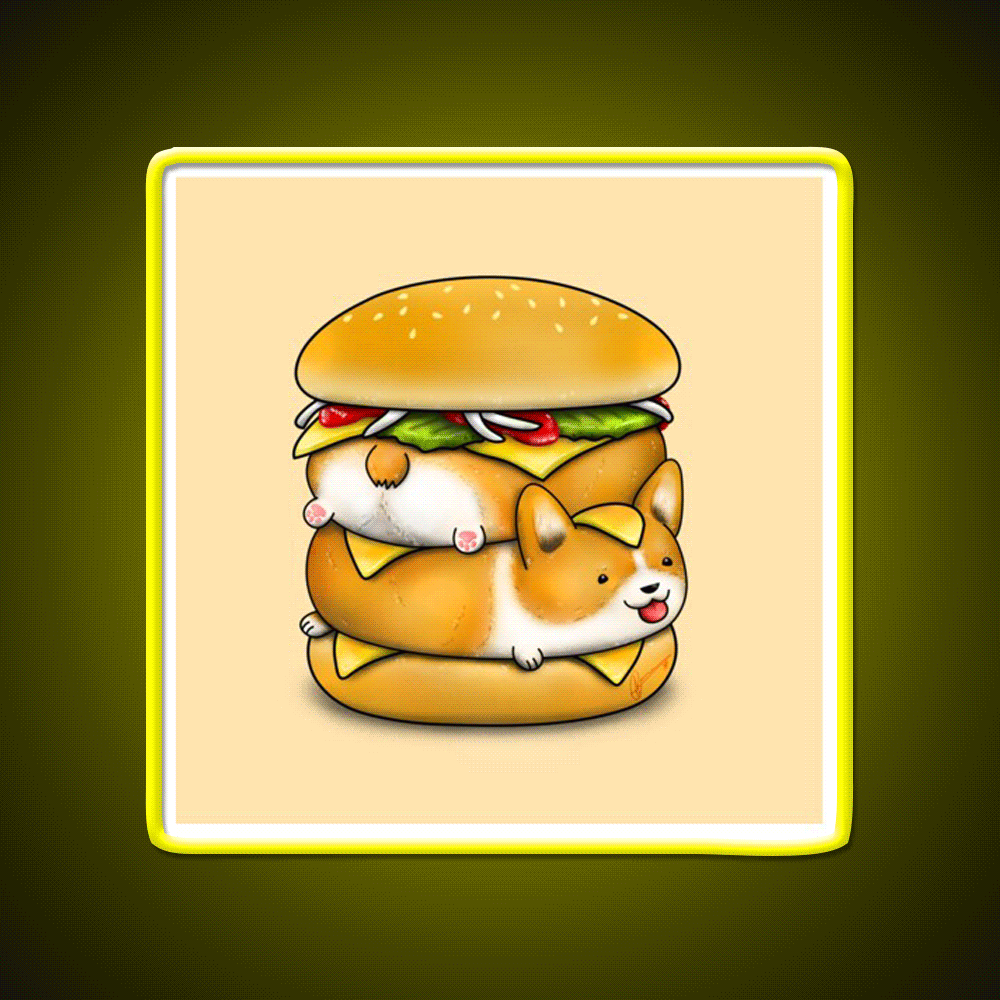 Double Corgi Pounder Fast Food Led Neon Sign For Burger Place Rgb Color