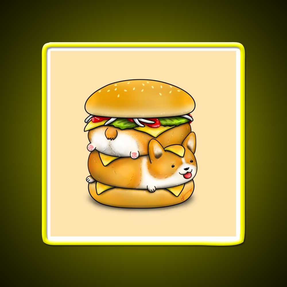 Double Corgi Pounder Fast Food Led Neon Sign For Burger Place Rgb Color