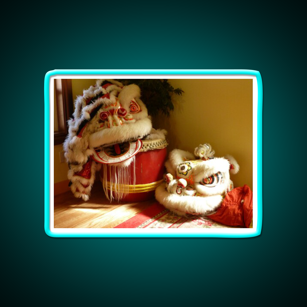 Double Lion Head Asian Cultural Led Neon Sign Rgb Color