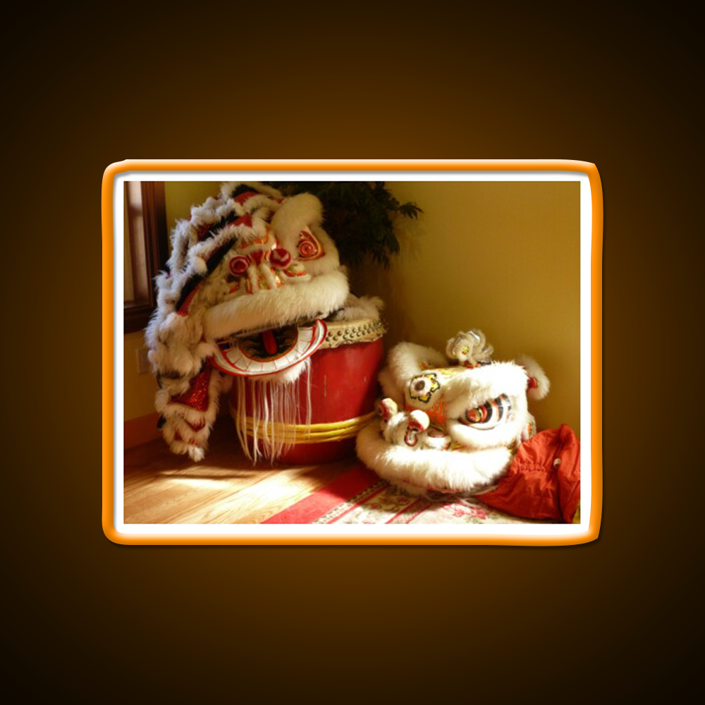 Double Lion Head Asian Cultural Led Neon Sign Rgb Color