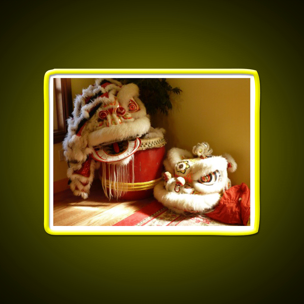 Double Lion Head Asian Cultural Led Neon Sign Rgb Color