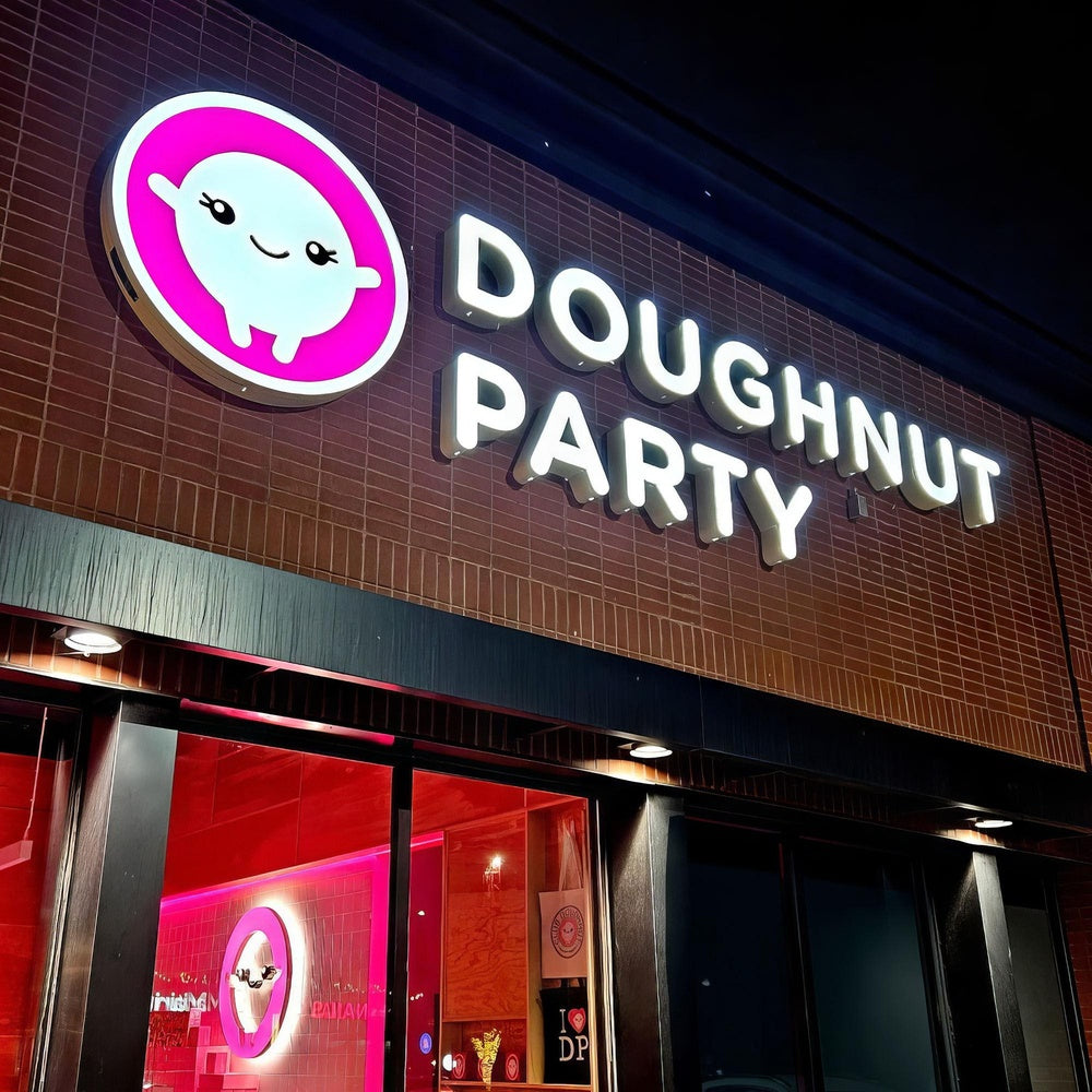 Doughnut Party With Logo 3D Frontlit Letters Metal Led Sign
