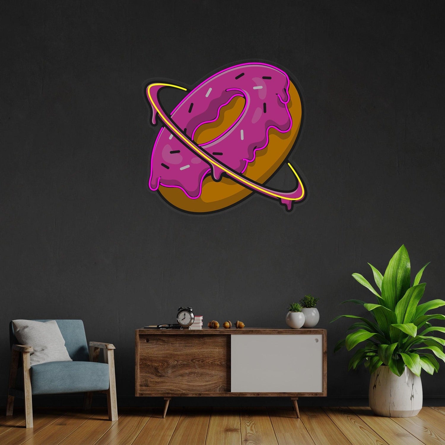 Doughnut Planet Pink-Yellow Uv Printed Led Neon Sign For Sweet Shop Wall Decor | Shineneon