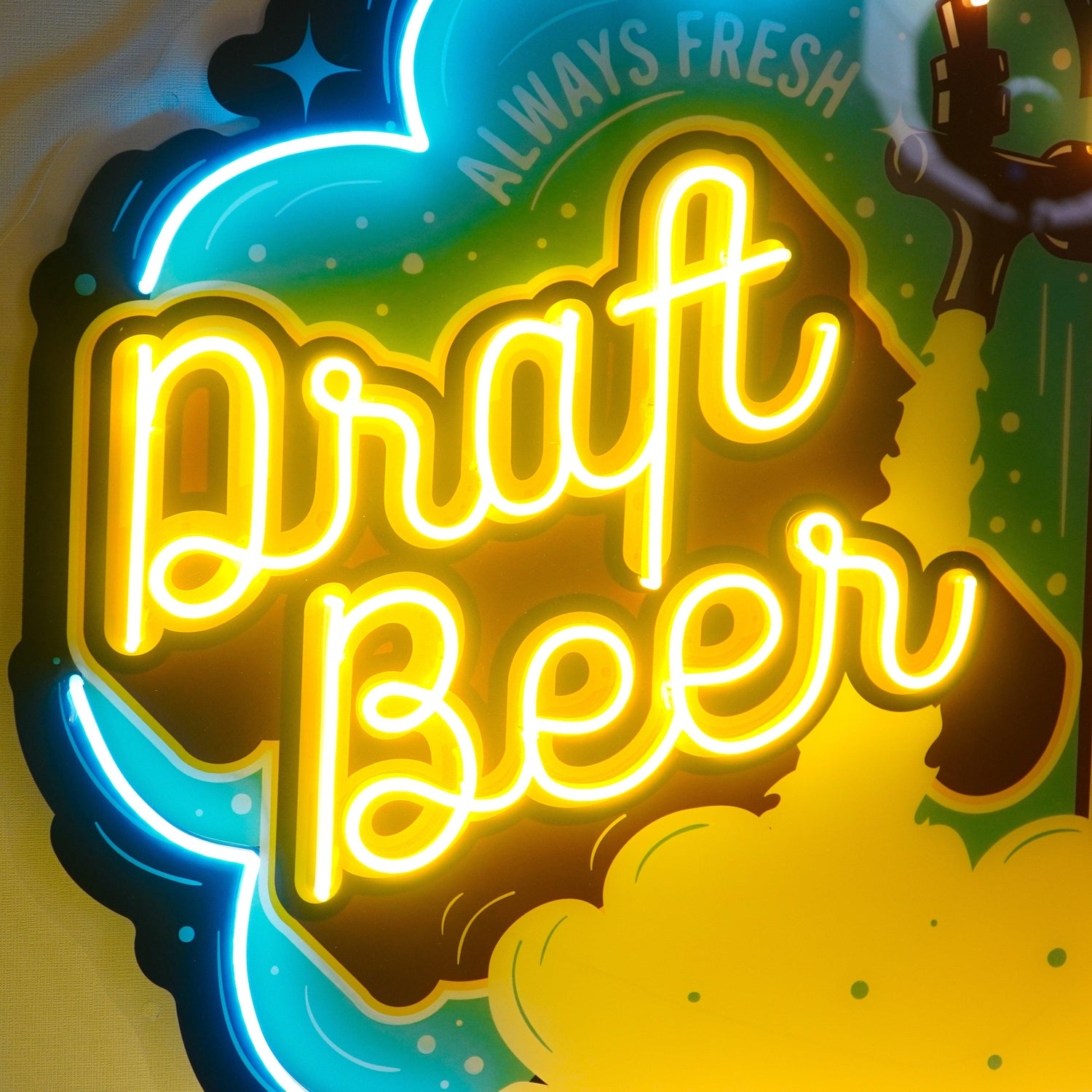 Draft Beer Blue-Yellow Uv Printed Led Neon Sign With Foam Art For Bar Restaurant Decor | Shineneon