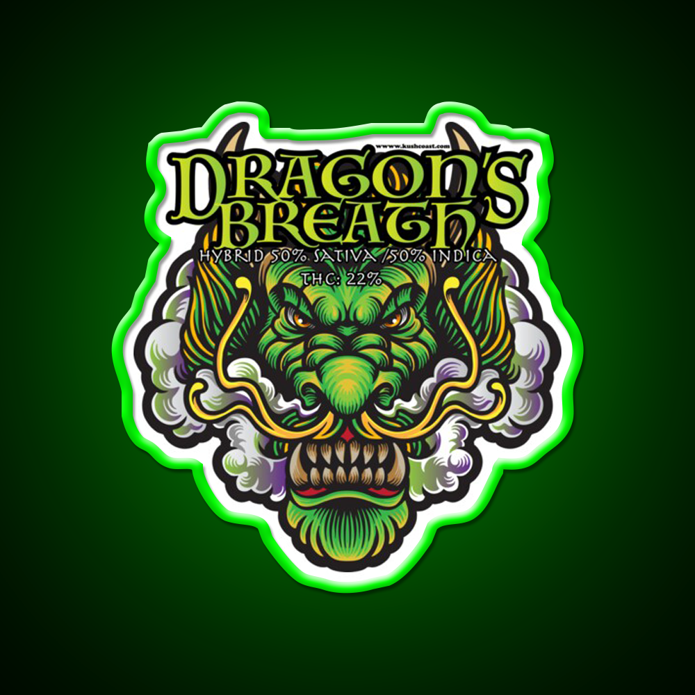 Dragons Breath Strain Art Hemp Inspired Green Leaf Led Neon Sign Rgb Color