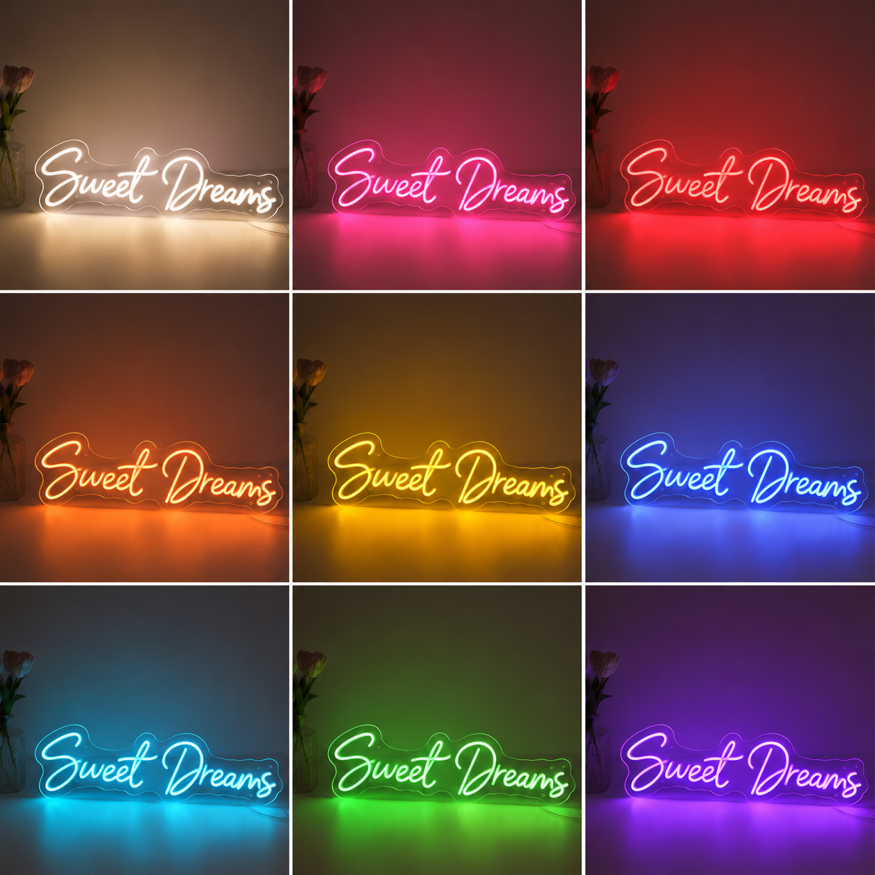 Dream Script Bedroom Wall Decor LED Neon Sign color grid