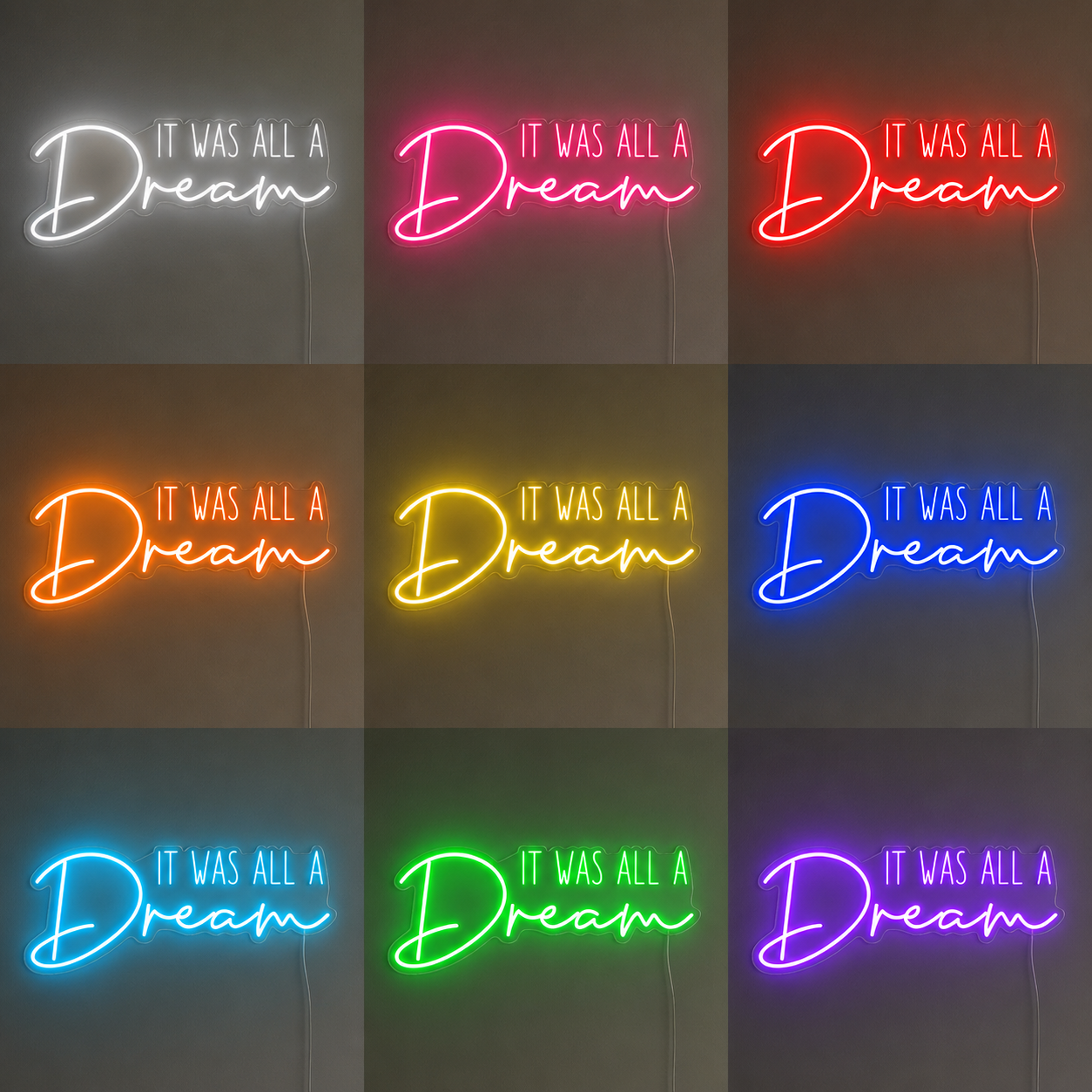Dream Script Bedroom Was LED Neon Sign color grid