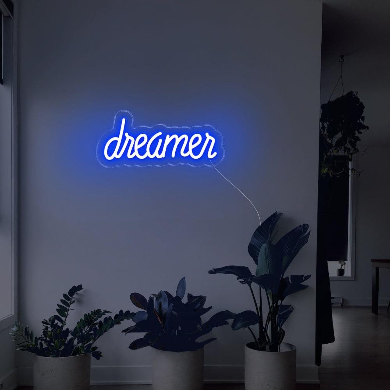 Dreamer Blue Led Neon Sign For Indoor Home Decor With Plants | Shineneon
