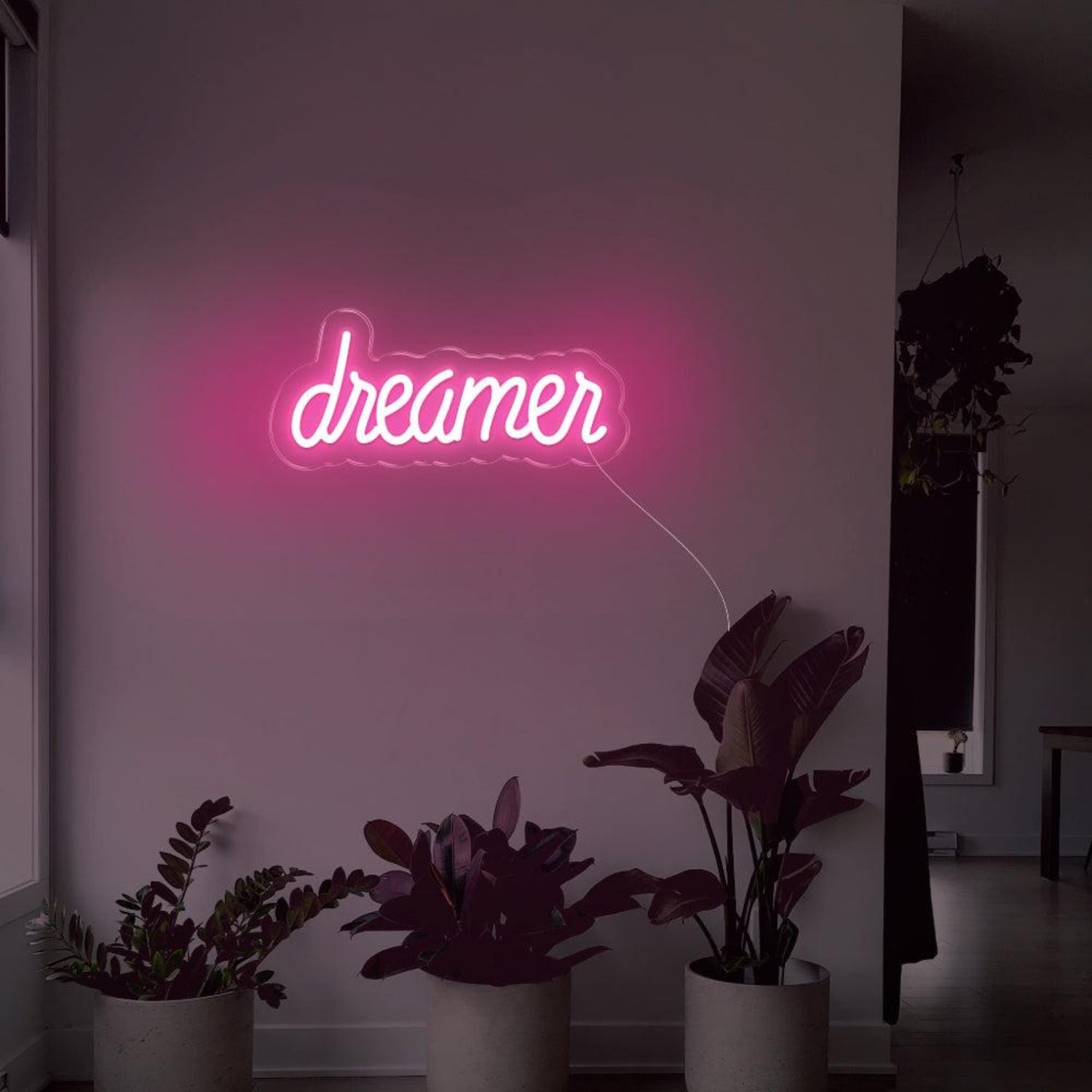 Dreamer Blue Led Neon Sign For Indoor Home Decor With Plants | Shineneon
