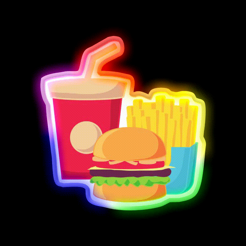 Drink And Fries Fast Food Led Neon Sign For Burger Place Wall Art Rgb Color