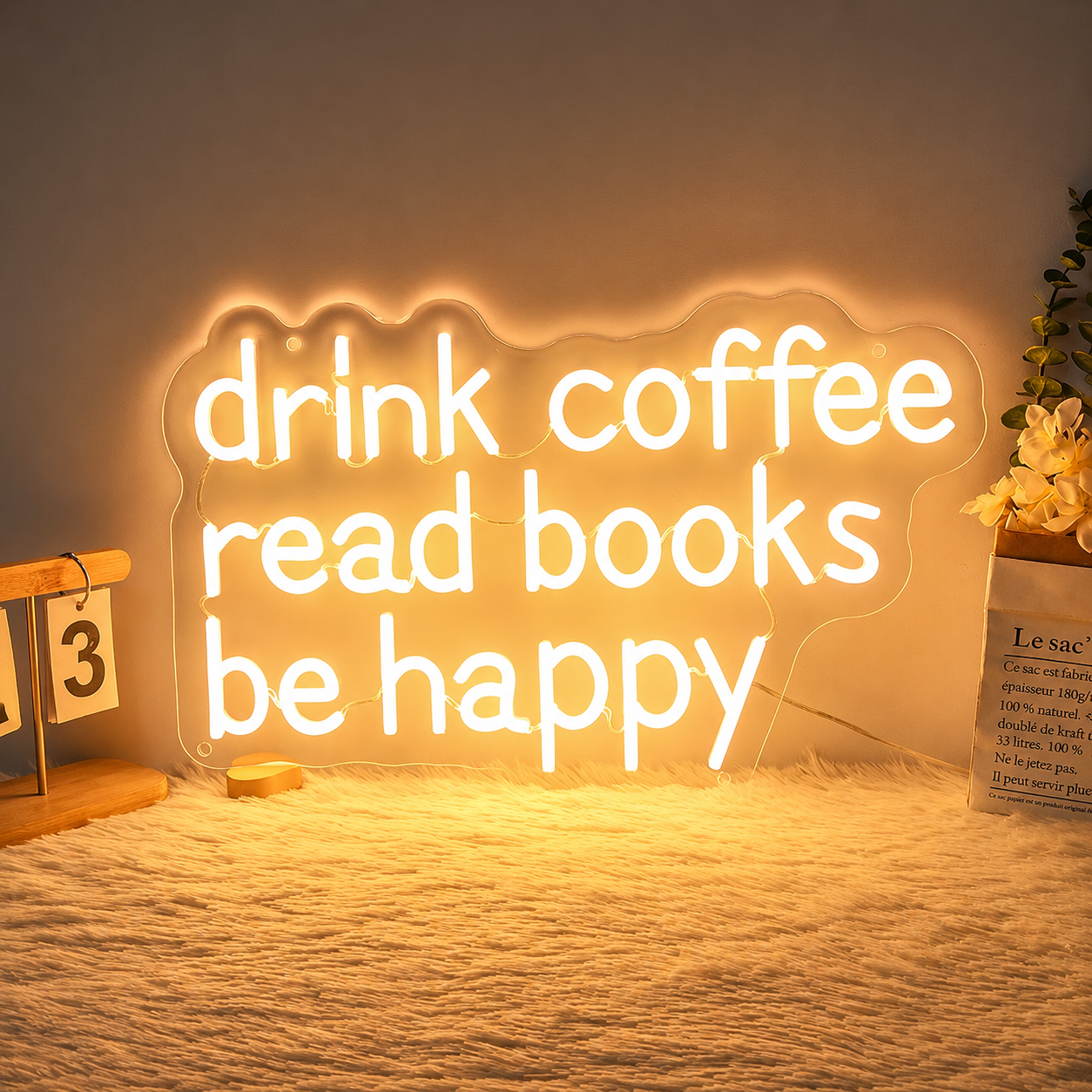 Drink Coffee Read Books Be Happy Wall Decor LED Neon Sign - 01 Original Product Image