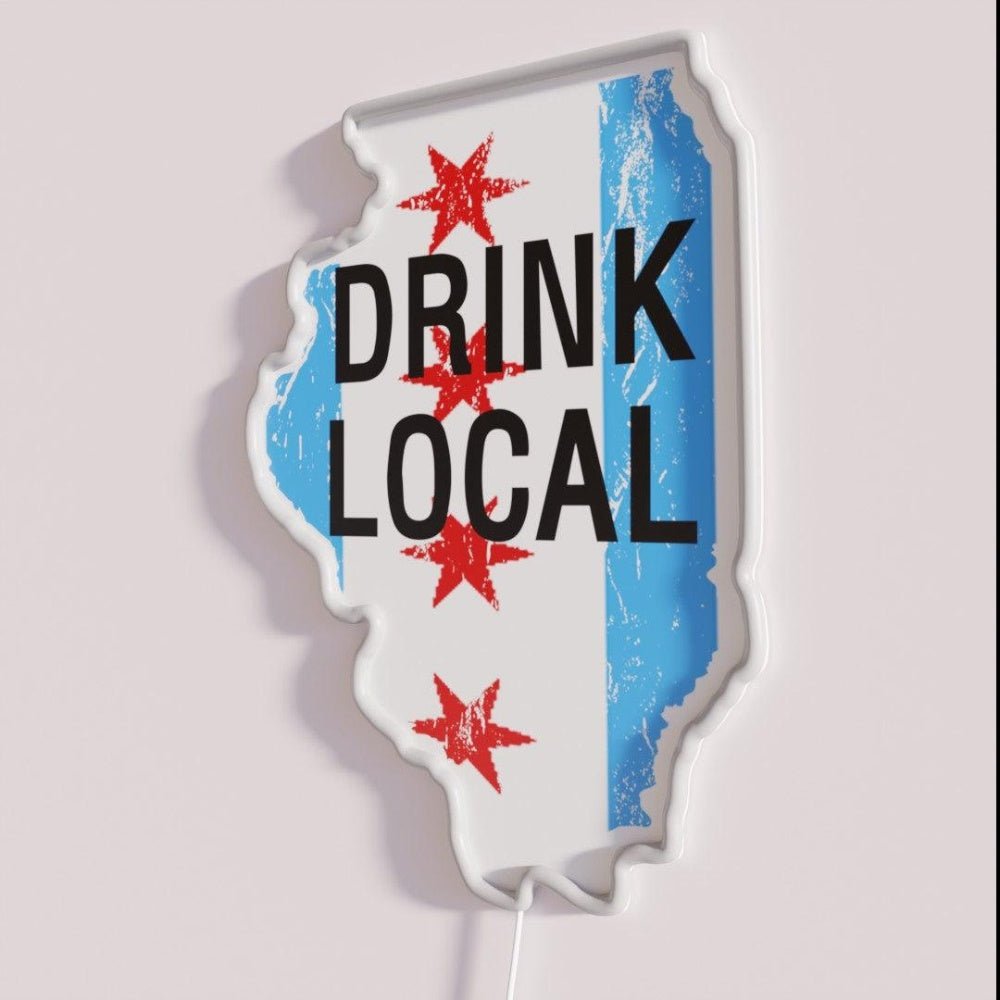 Drink Local Il State With Chicago Flag Beer Drinking Rgb Led Neon Sign - Shineneon