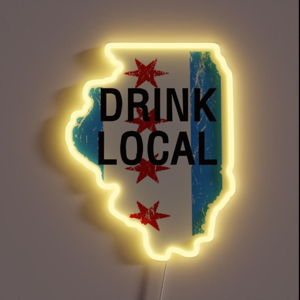 Drink Local Il State With Chicago Flag Beer Drinking Rgb Led Neon Sign - Shineneon