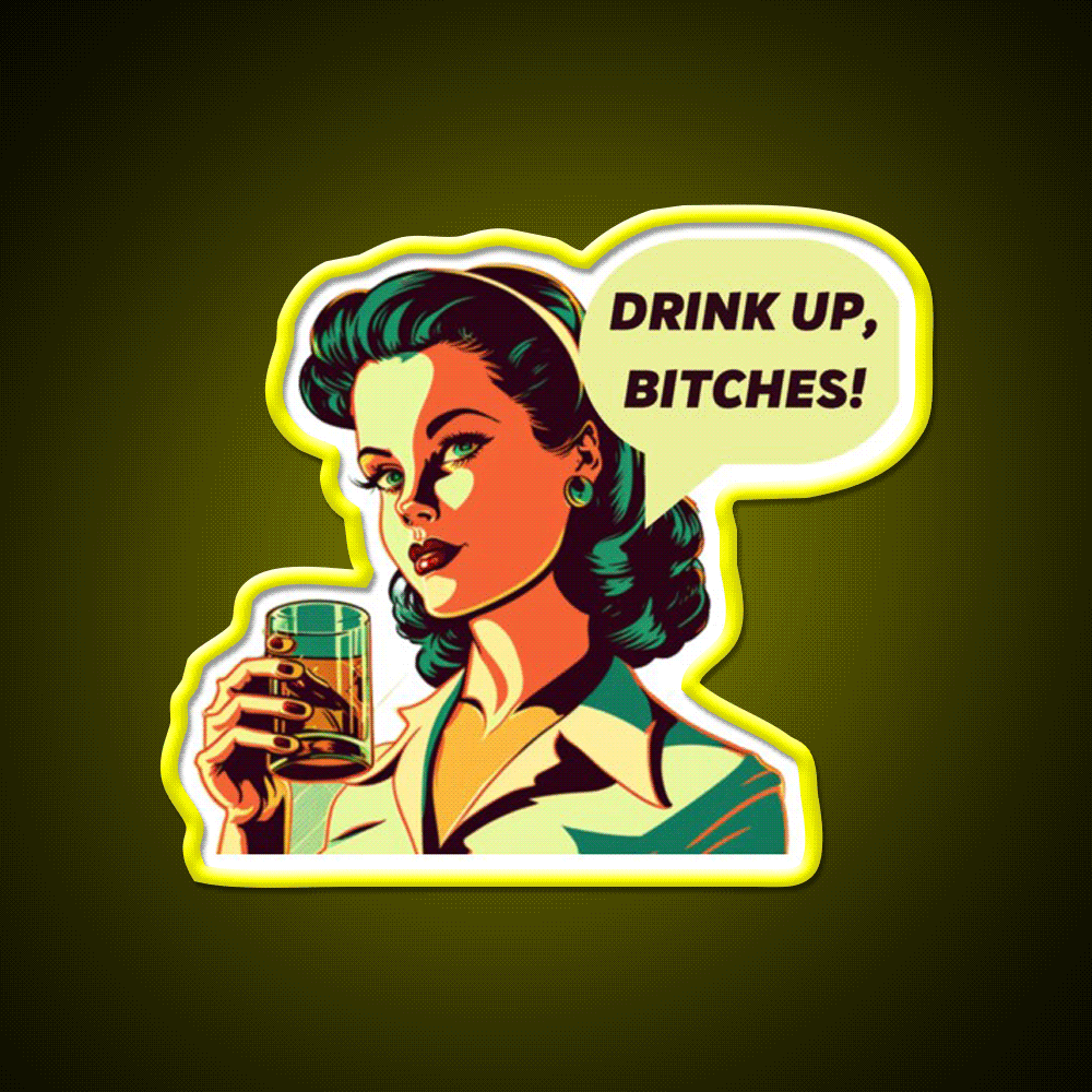 Drink Up Bitches Vintage Retro Whiskey Drink Bar Led Neon Sign Rgb Color