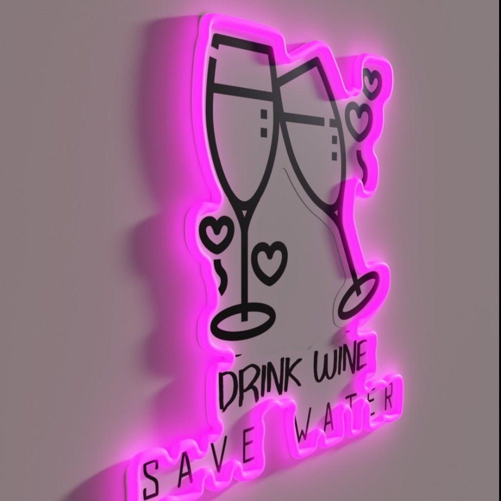 Drink Wine Save Water Rgb Led Neon Sign - Shineneon