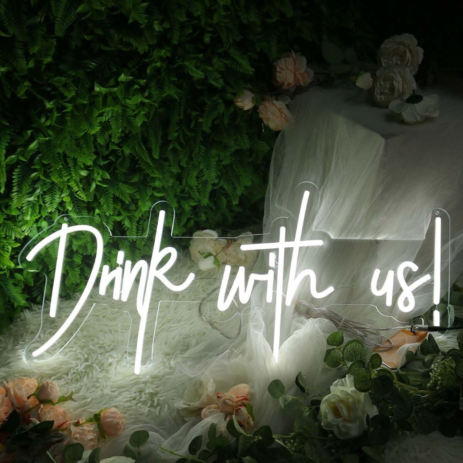 Drink With Us White Led Neon Sign - Shineneon