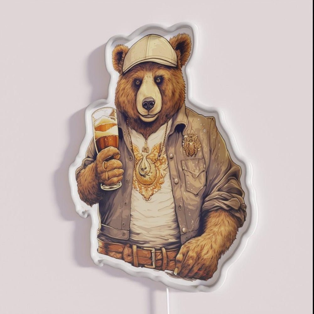Drinking Bear Bear Drinks Beer Rgb Led Neon Sign - Shineneon