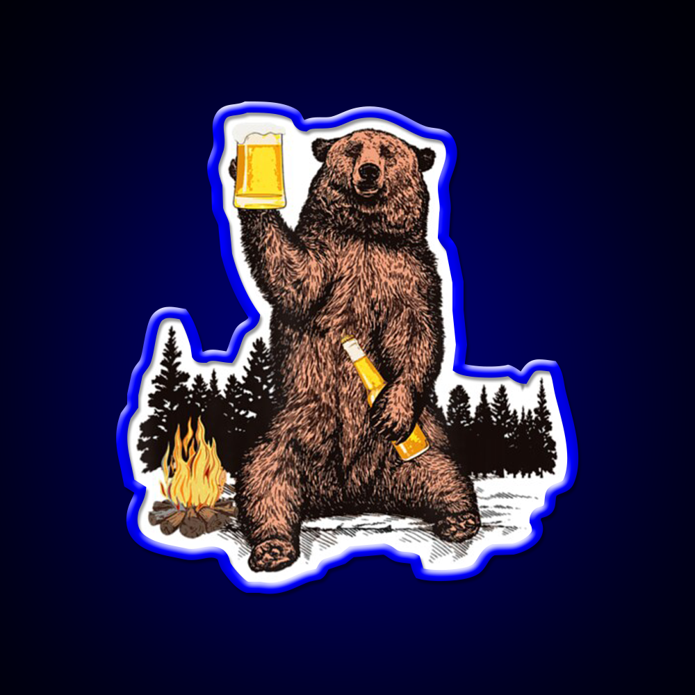 Drinking Beer Camp Fire Woods Grizzly Beer Bar Decor Led Neon Sign Rgb Color - LED neon sign view 5