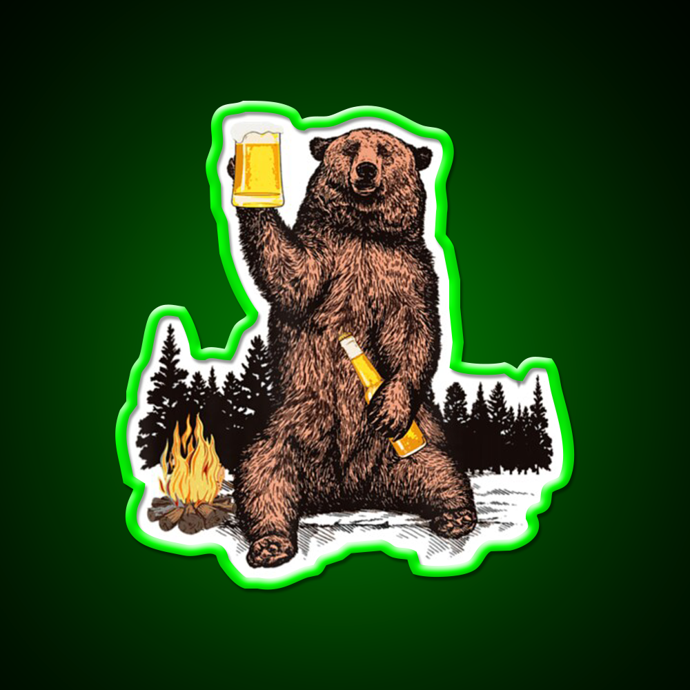 Drinking Beer Camp Fire Woods Grizzly Beer Bar Decor Led Neon Sign Rgb Color - LED neon sign view 8