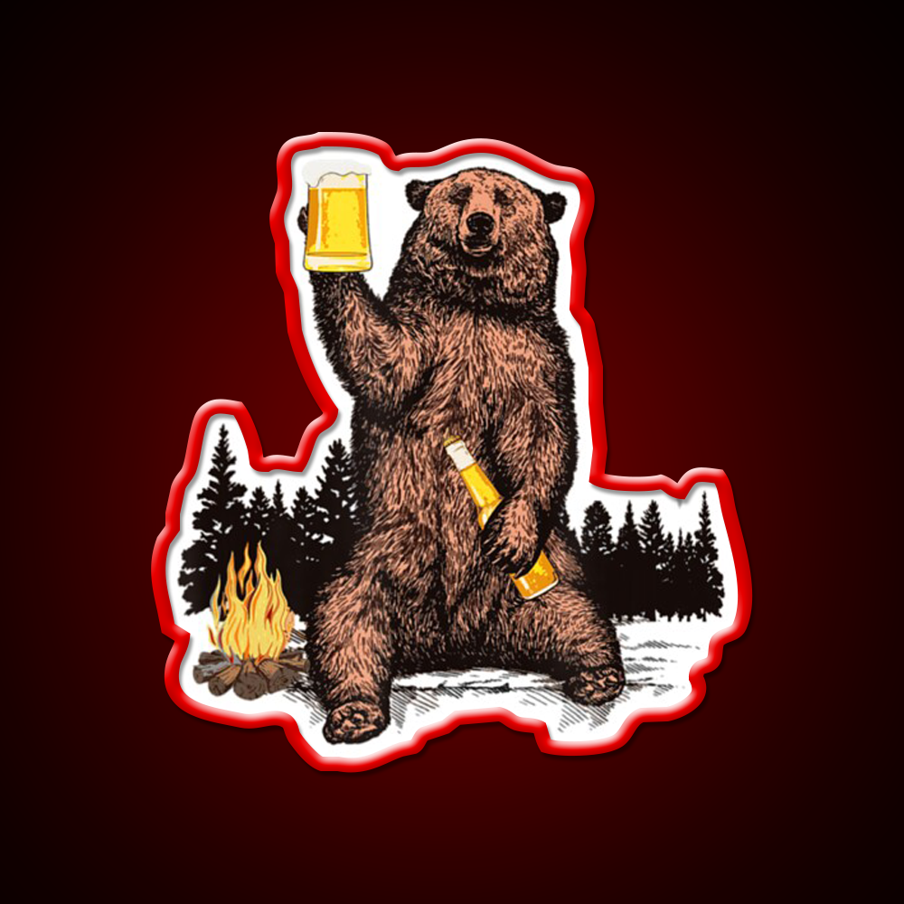 Drinking Beer Camp Fire Woods Grizzly Beer Bar Decor Led Neon Sign Rgb Color - LED neon sign view 10