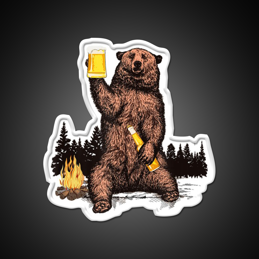 Drinking Beer Camp Fire Woods Grizzly Beer Bar Decor Led Neon Sign Rgb Color - LED neon sign view 11
