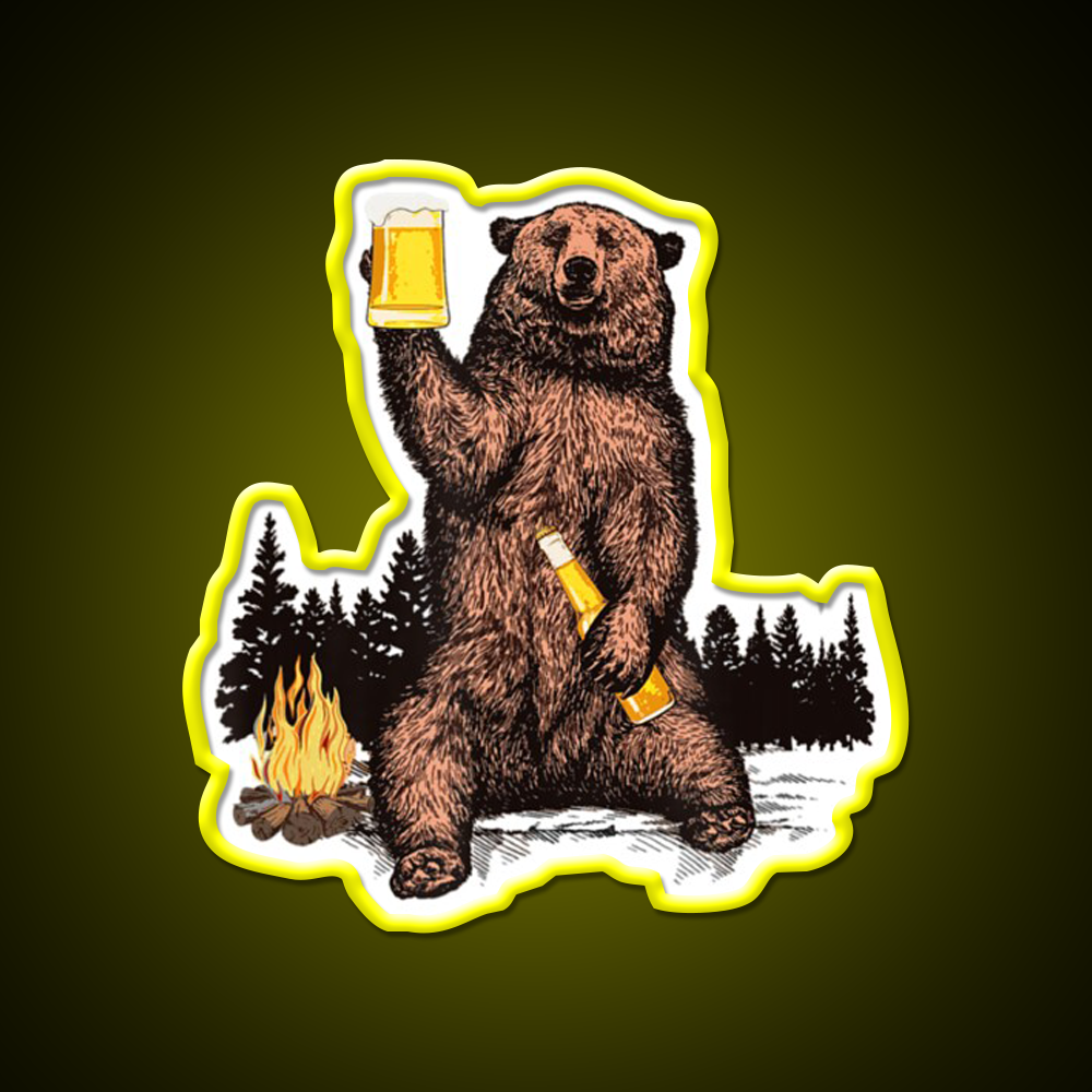 Drinking Beer Camp Fire Woods Grizzly Beer Bar Decor Led Neon Sign Rgb Color - LED neon sign view 7