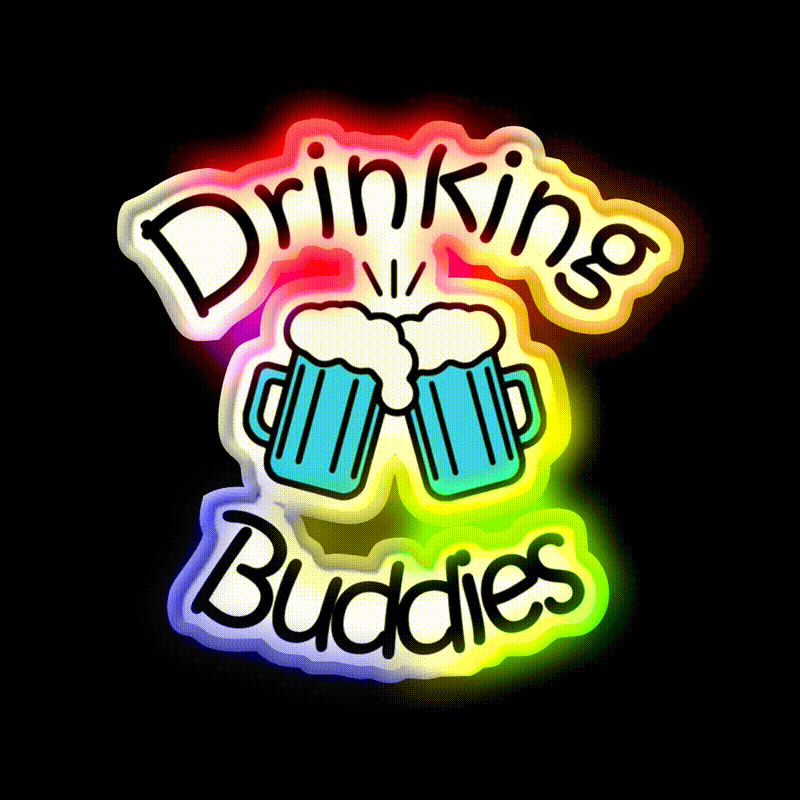Drinking Buddies Party Drink Tequila Led Neon Sign Rgb Color - LED neon sign close-up detail