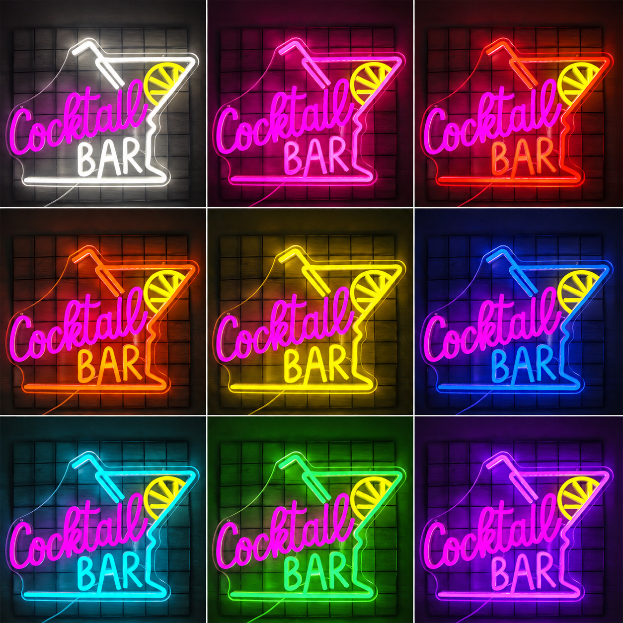 Drinking Cocktail LED Neon Sign color grid