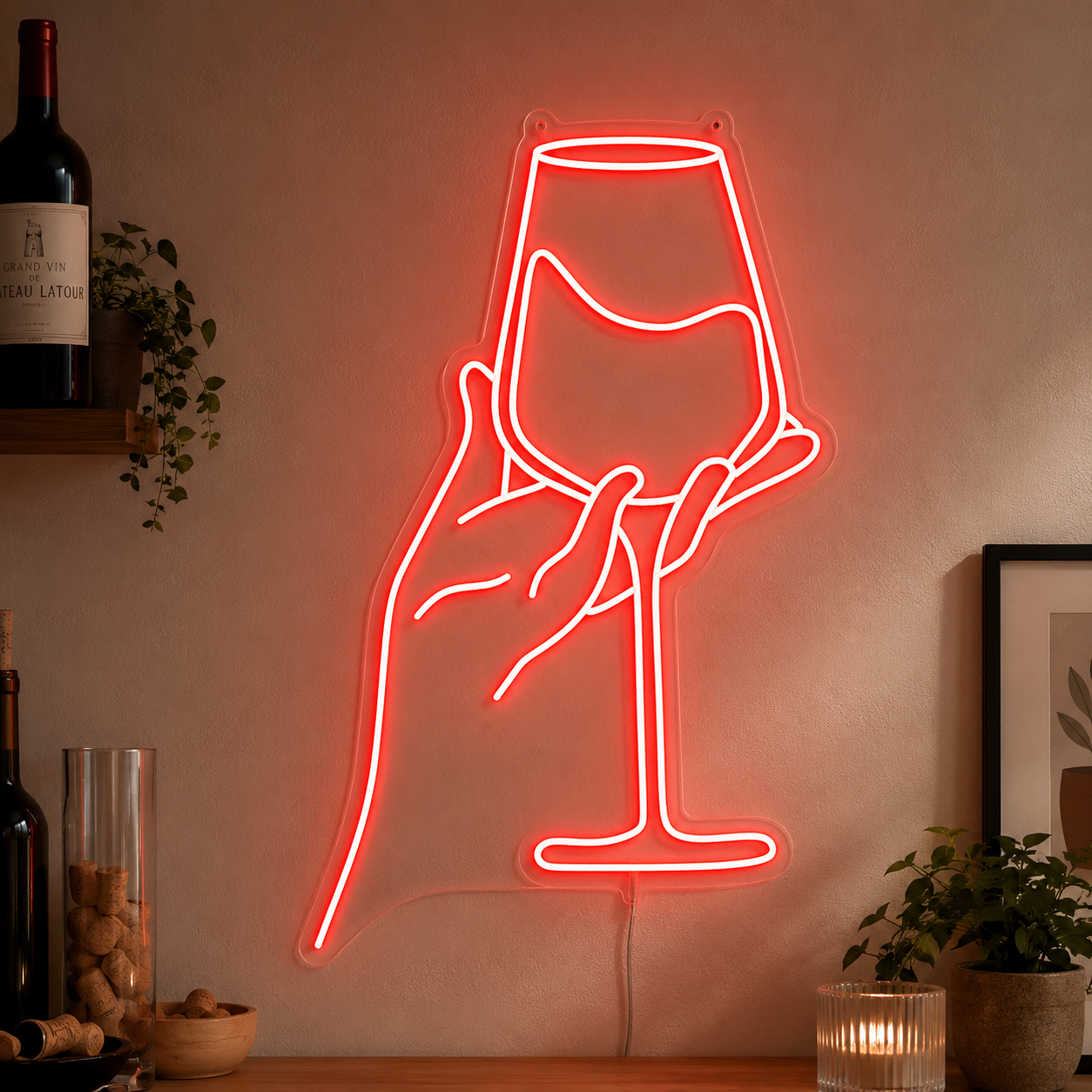 Drinking Red Wine Glass LED Neon Sign Wall Art main product image