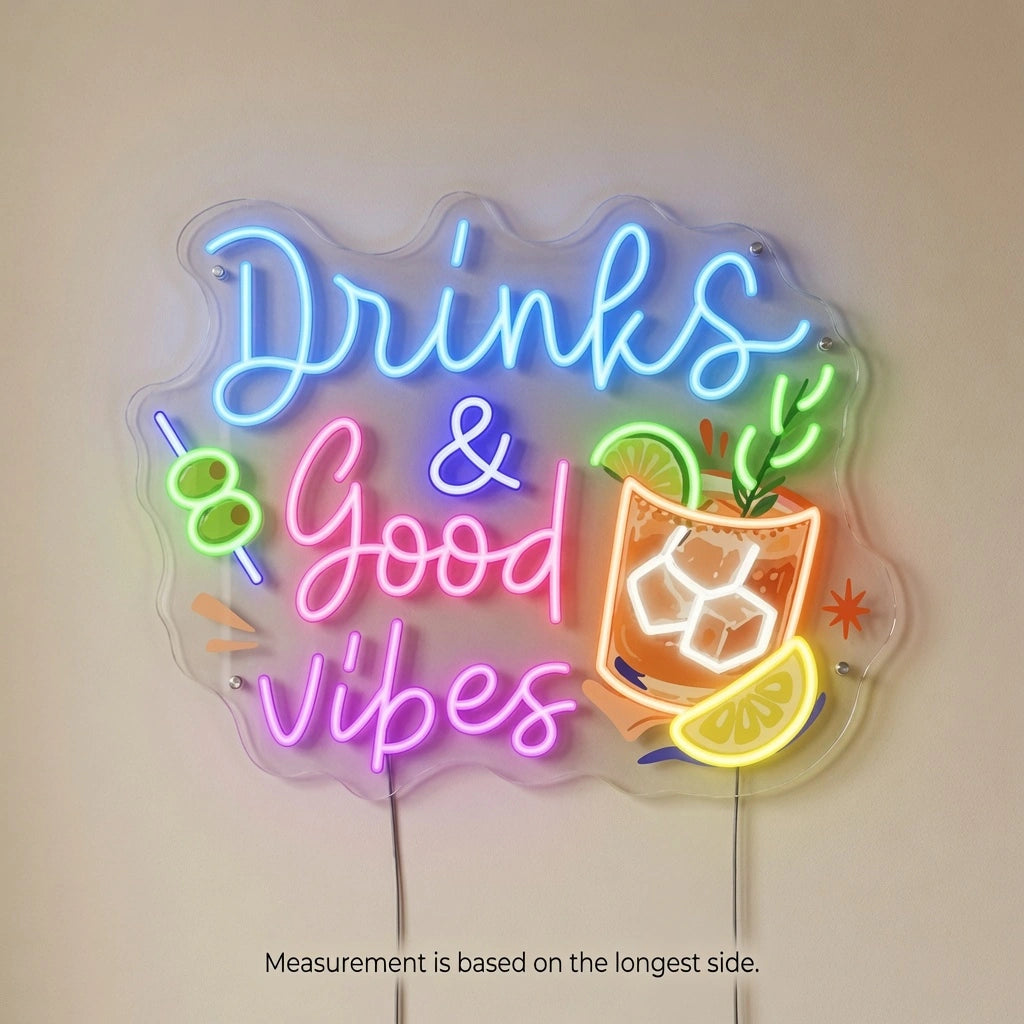 Drinks And Good Vibes LED Neon Sign - 04 Size Image
