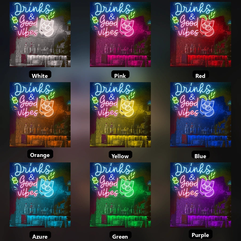 Drinks And Good Vibes LED Neon Sign - 05 Color Grid