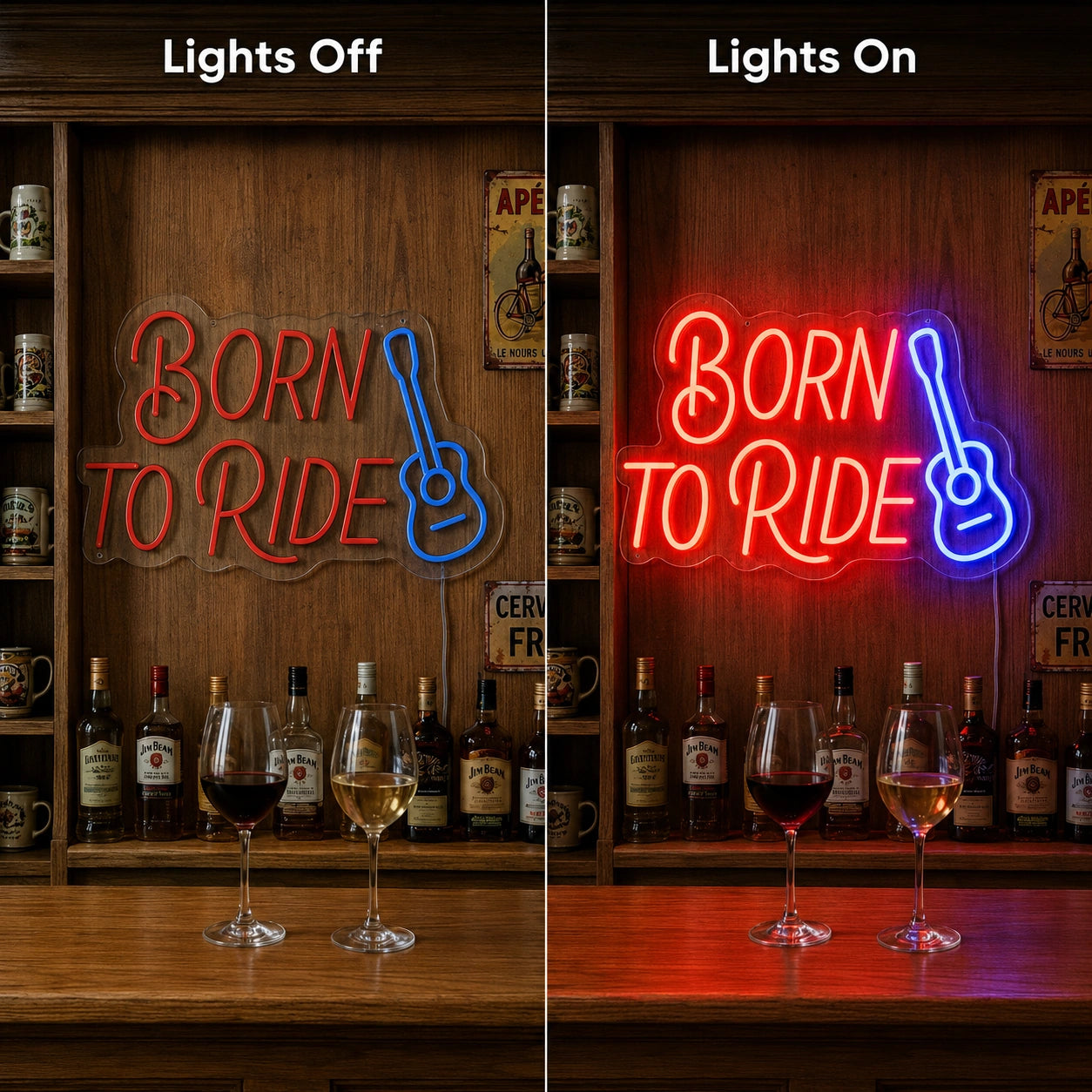 Drive In Movies Neon Sign LED Neon Sign day and night comparison