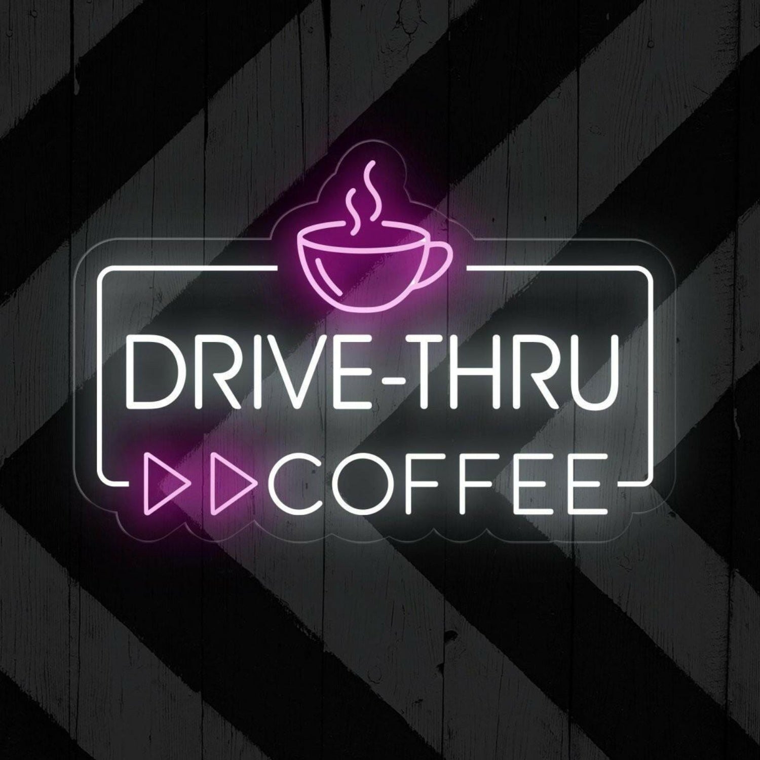 Drive-Thru Coffee Led Neon Sign With White And Purple For Cafe Decor | Shineneon