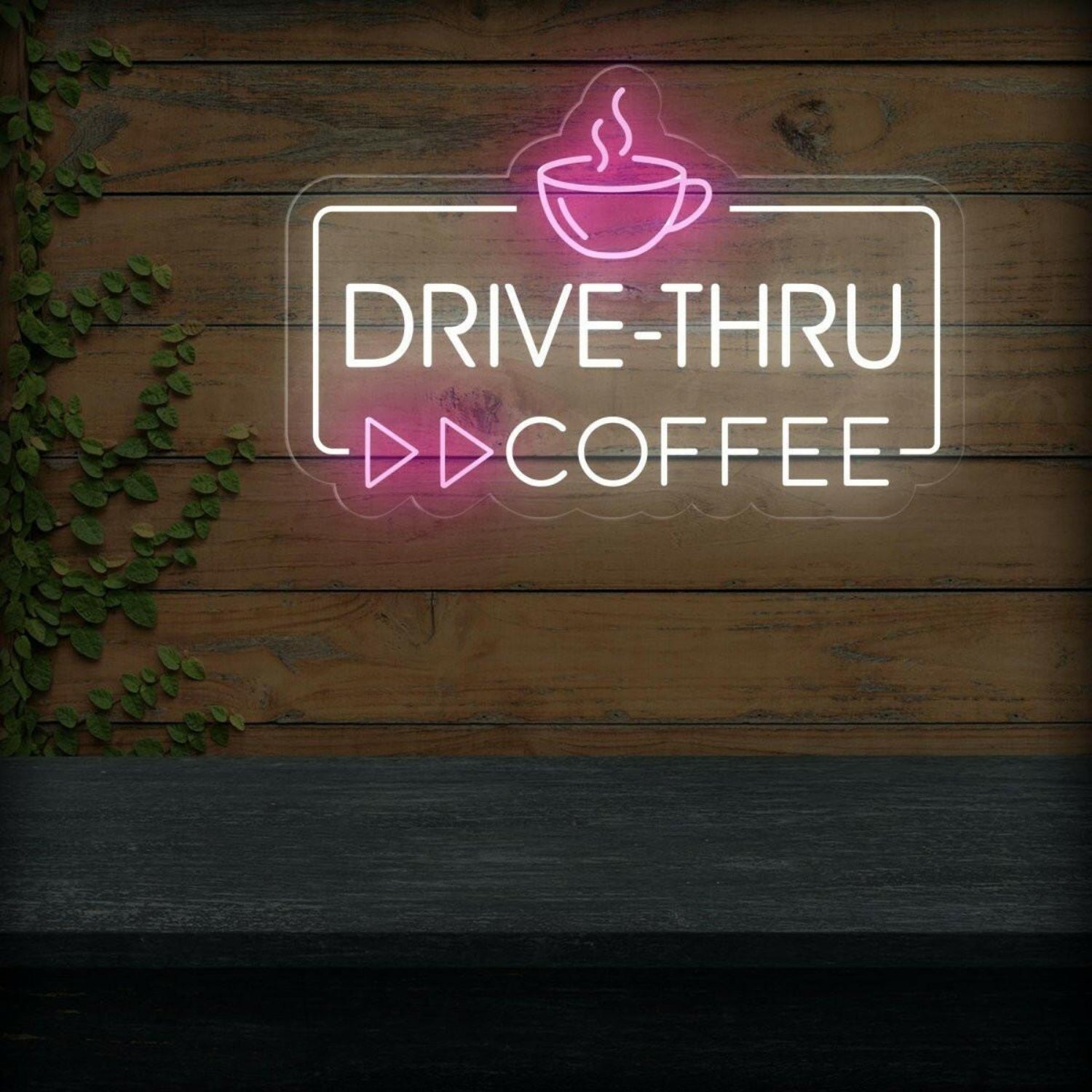 Drive-Thru Coffee Led Neon Sign With White And Purple For Cafe Decor | Shineneon