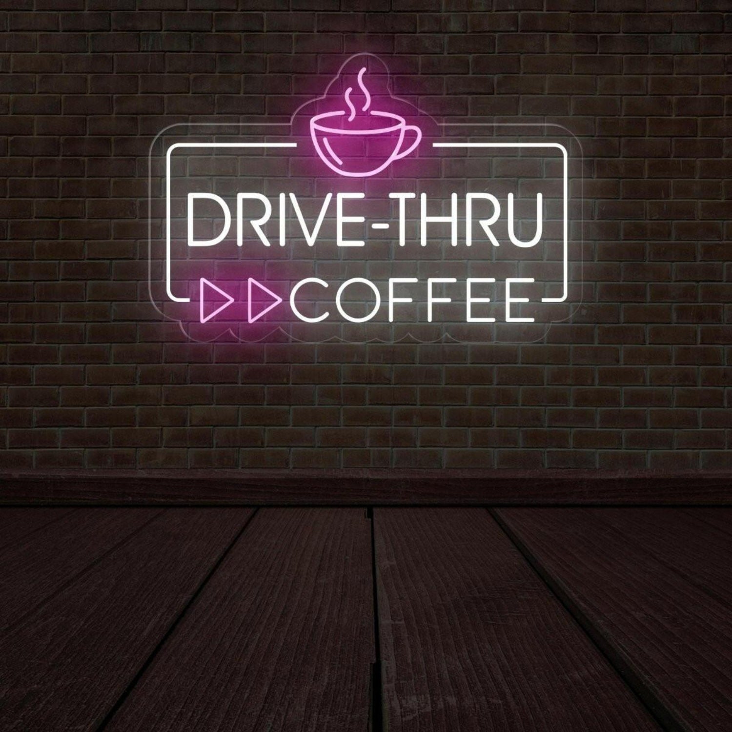 Drive-Thru Coffee Led Neon Sign With White And Purple For Cafe Decor | Shineneon