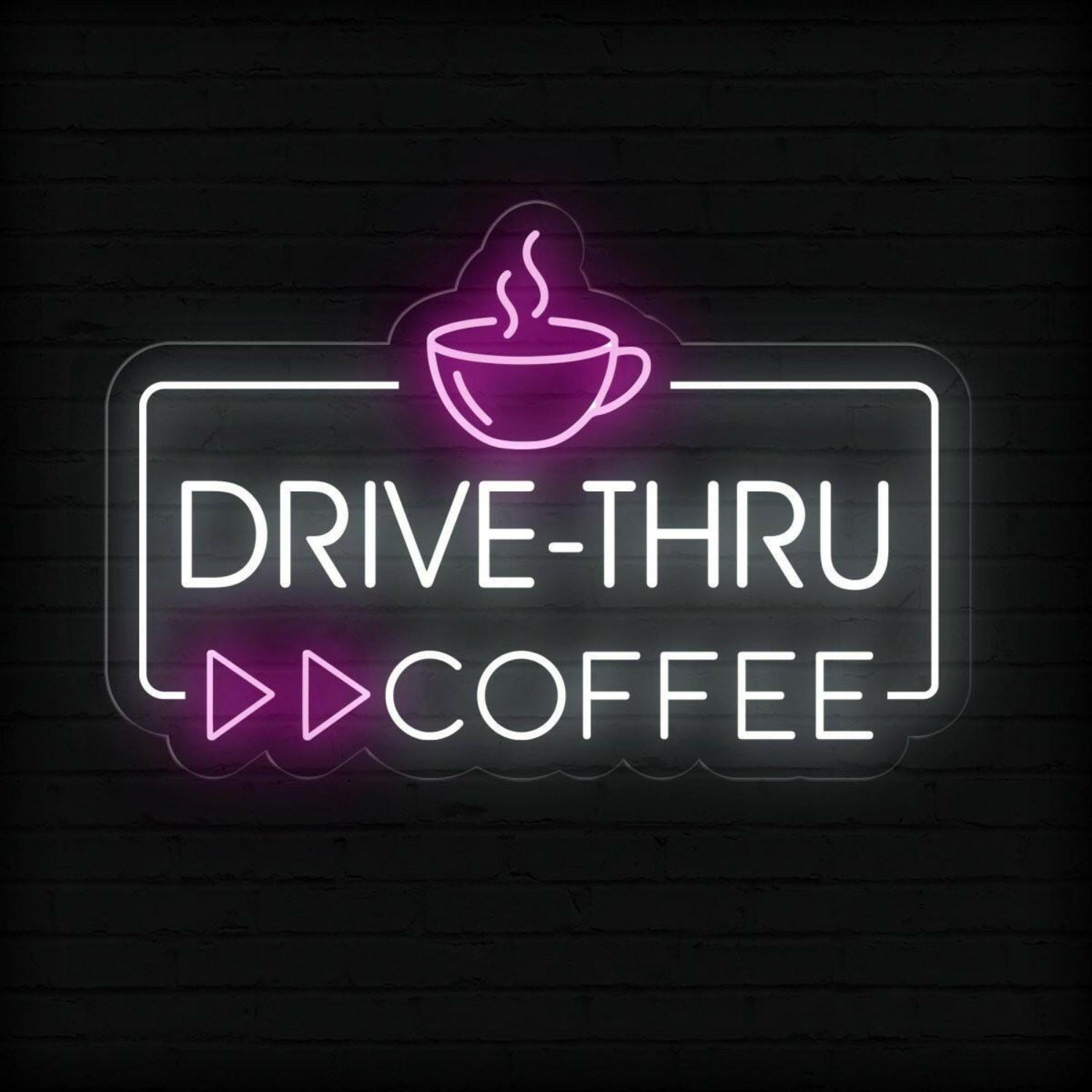 Drive-Thru Coffee Led Neon Sign With White And Purple For Cafe Decor | Shineneon