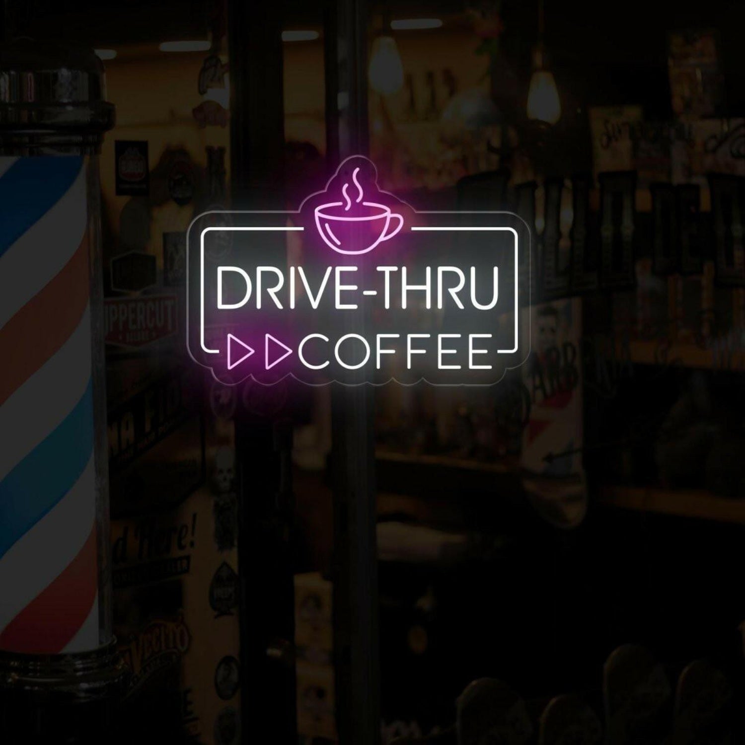 Drive-Thru Coffee Led Neon Sign With White And Purple For Cafe Decor | Shineneon