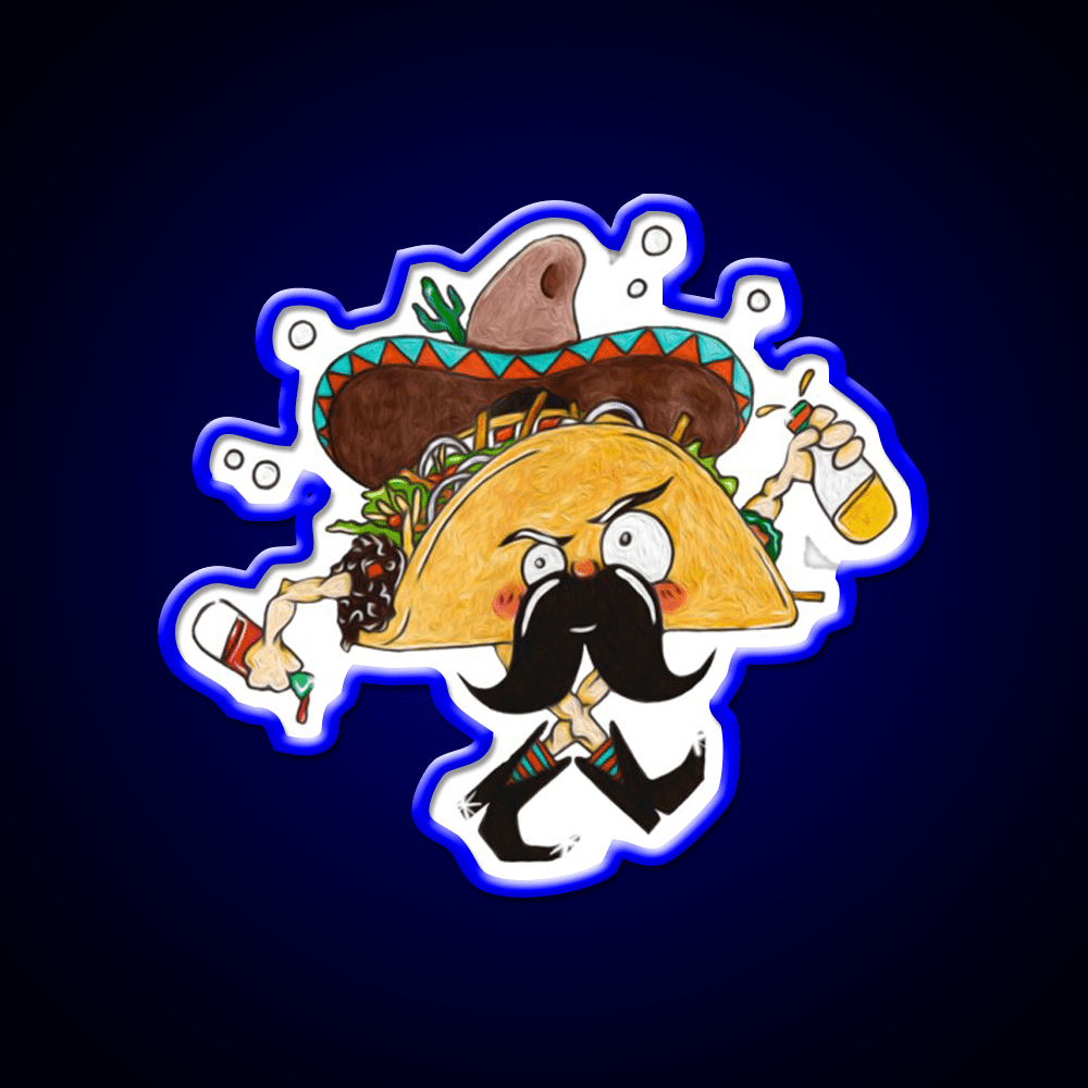 Drunk Taco Character Dancing Hot Sauce Bottles Taco Led Neon Sign Rgb Color - Shineneon