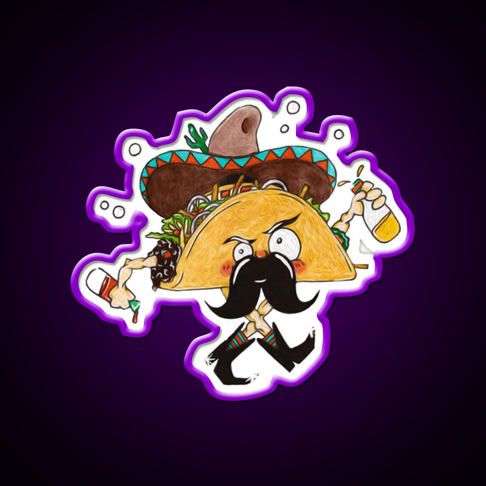 Drunk Taco Character Dancing Hot Sauce Bottles Taco Led Neon Sign Rgb Color - Shineneon
