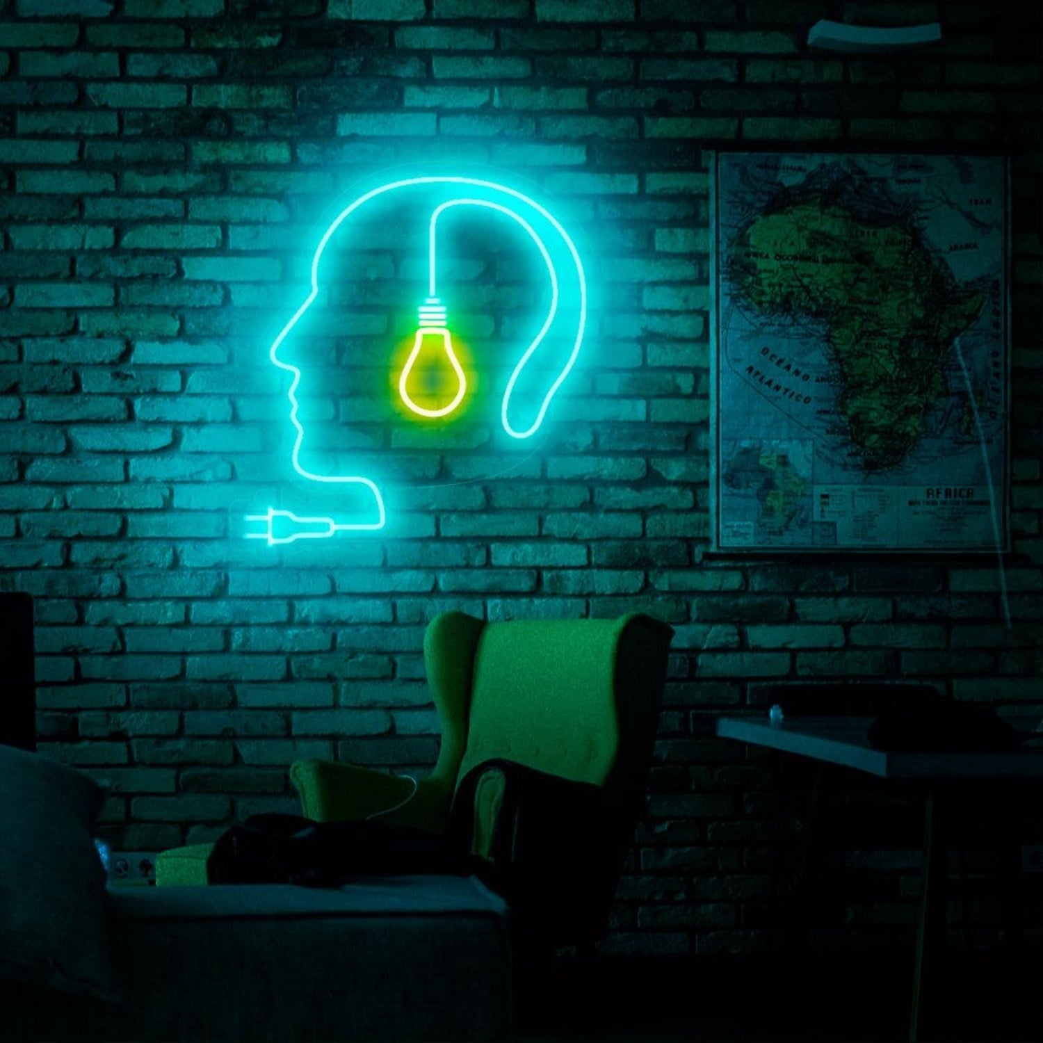 Dual - Tone Human Head And Light Bulb Led Neon Sign For Creative Spaces - Shineneon